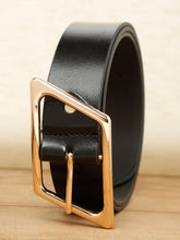 Load image into Gallery viewer, Women Black Solid Gold-Toned Buckle Genuine Leather Belt (One Size)