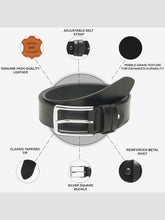 Load image into Gallery viewer, Men’s Genuine Leather Belt, Pebble Grain Texture, Pin Buckle, Rugged Casual Wear, Black