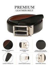 Load image into Gallery viewer, Teakwood Men's Premium Genuine Leather 2-in-1 Reversible Belt | Black & Brown Fine Leather Finish | Silver Refined Slim Frame Pin Buckle | Adjustable 35 mm Dress Belt for Formal, Casual, Office & Business Wear