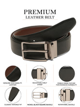 Load image into Gallery viewer, Teakwood Men's Premium Genuine Leather 2-in-1 Reversible Belt | Black & Brown Natural Grain Leather Finish |Nickle Black Linear Edge Pin Buckle | Adjustable 35 mm Dress Belt for Formal, Casual, Office & Business Wear