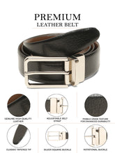 Load image into Gallery viewer, Teakwood Men's Premium Genuine Leather 2-in-1 Reversible Belt | Black & Brown Natural Grain Leather Finish | Silver Slim Frame Pin Buckle | Adjustable 35 mm Dress Belt for Formal, Casual, Office & Business Wear