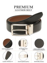 Load image into Gallery viewer, Teakwood Men's Premium Genuine Leather 2-in-1 Reversible Belt | Black & Brown Crosshatch Textured Finish /Silver Refined Slim Frame Pin Buckle | Adjustable 35 mm Dress Belt for Formal, Casual, Office & Business Wear