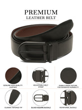 Load image into Gallery viewer, Teakwood Men's Premium Genuine Leather 2-in-1 Reversible Belt | Black & Brown Crosshatch Textured Leather | Matte Black Rectangular Pin Buckle | Adjustable 35 mm Dress Belt for Formal, Casual, Office & Business Wear