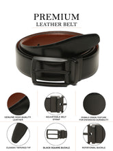 Load image into Gallery viewer, Teakwood Men's Premium Genuine Leather 2-in-1 Reversible Belt | Black & Brown Fine Leather Finish | Matte Black Contour Pin Buckle | Adjustable 35 mm Dress Belt for Formal, Casual, Office & Business Wear
