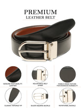 Load image into Gallery viewer, Teakwood Men's Premium Genuine Leather 2-in-1 Reversible Belt | Black & Brown Crosshatch Textured Leather | Silver Rectangular Pin Buckle | Adjustable 35 mm Dress Belt for Formal, Casual, Office & Business Wear