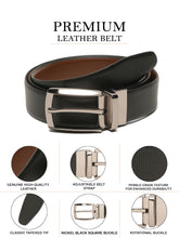 Load image into Gallery viewer, Teakwood Men's Premium Genuine Leather 2-in-1 Reversible Belt | Black & Brown Crosshatch Textured Finish | Nickle Black Contour Pin Buckle | Adjustable 35 mm Dress Belt for Formal, Casual, Office & Business Wear