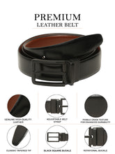 Load image into Gallery viewer, Teakwood Men's Premium Genuine Leather 2-in-1 Reversible Belt | Black & Brown Fine Leather Finish | Black Rectangular Pin Buckle | Adjustable 35 mm Dress Belt for Formal, Casual, Office & Business Wear