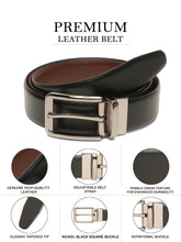 Load image into Gallery viewer, Teakwood Men's Premium Genuine Leather 2-in-1 Reversible Belt | Black & Brown Natural Grain Leather Finish | Nickel Black Classic Edge Pin Buckle | Adjustable 35 mm Dress Belt for Formal, Casual, Office & Business Wear