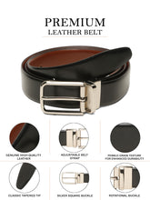 Load image into Gallery viewer, Teakwood Men's Premium Genuine Leather 2-in-1 Reversible Belt | Black & Brown Fine Leather Finish | Silver Radius Pin Buckle | Adjustable 35 mm Dress Belt for Formal, Casual, Office & Business Wear