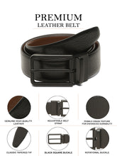 Load image into Gallery viewer, Teakwood Men's Premium Genuine Leather 2-in-1 Reversible Belt | Black & Brown Natural Grain Leather Finish | Matte Black Slim Frame Pin Buckle | Adjustable 35 mm Dress Belt for Formal, Casual, Office & Business Wear