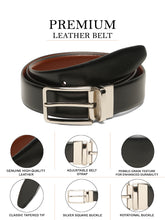 Load image into Gallery viewer, Teakwood Men's Premium Genuine Leather 2-in-1 Reversible Belt | Black & Brown Fine Leather Finish | Silver Linear Edge Pin Buckle | Adjustable 35 mm Dress Belt for Formal, Casual, Office & Business Wear