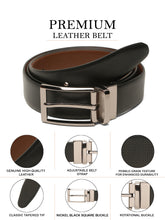 Load image into Gallery viewer, Teakwood Men's Premium Genuine Leather 2-in-1 Reversible Belt | Black & Brown Crosshatch Textured Finish | Nickle Black Classic Curved Pin Buckle | Adjustable 35 mm Dress Belt for Formal, Casual, Office & Business Wear