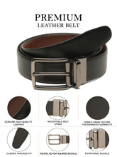 Load image into Gallery viewer, Teakwood Men's Premium Genuine Leather 2-in-1 Reversible Belt | Black & Brown Natural Grain Leather Finish |Polished Nickel Black Standard Pin Buckle | Adjustable 35 mm Dress Belt for Formal, Casual, Office & Business Wear