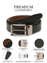 Load image into Gallery viewer, Teakwood Men's Premium Genuine Leather 2-in-1 Reversible Belt | Black & Brown Crosshatch Textured Leather | Nickal Black Rectangular Pin Buckle | Adjustable 35 mm Dress Belt for Formal, Casual, Office & Business Wear