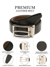 Load image into Gallery viewer, Teakwood Men's Premium Genuine Leather 2-in-1 Reversible Belt | Black & Brown Pebble Grain Leather Finish | Silver Linear Pin Buckle | Adjustable 35 mm Dress Belt for Formal, Casual, Office & Business Wear