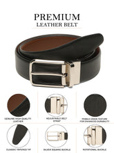 Load image into Gallery viewer, Teakwood Men's Premium Genuine Leather 2-in-1 Reversible Belt | Black & Brown Crosshatch Textured Finish | Silver Radius Pin Buckle | Adjustable 35 mm Dress Belt for Formal, Casual, Office & Business Wear
