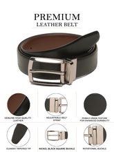 Load image into Gallery viewer, Teakwood Men's Premium Genuine Leather 2-in-1 Reversible Belt | Black & Brown Natural Grain Leather Finish |Nickle Black Contour Pin Buckle | Adjustable 35 mm Dress Belt for Formal, Casual, Office & Business Wear