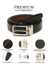 Load image into Gallery viewer, Teakwood Men's Premium Genuine Leather 2-in-1 Reversible Belt | Black & Brown Natural Grain Leather Finish |Silver Vector Pin Buckle | Adjustable 35 mm Dress Belt for Formal, Casual, Office & Business Wear