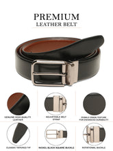 Load image into Gallery viewer, Teakwood Men's Premium Genuine Leather 2-in-1 Reversible Belt | Black & Brown Fine Leather Finish |Nickle Black Radius Pin Buckle | Adjustable 35 mm Dress Belt for Formal, Casual, Office & Business Wear