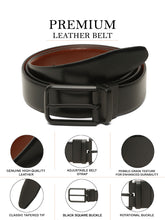 Load image into Gallery viewer, Teakwood Men's Premium Genuine Leather 2-in-1 Reversible Belt | Black & Brown Fine Leather Finish | Matte Black Radius Pin Buckle | Adjustable 35 mm Dress Belt for Formal, Casual, Office & Business Wear