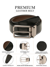 Load image into Gallery viewer, Teakwood Men's Premium Genuine Leather 2-in-1 Reversible Belt | Black & Brown Natural Grain Leather Finish | Nickel Black Slim Frame Pin Buckle | Adjustable 35 mm Dress Belt for Formal, Casual, Office & Business Wear