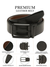 Load image into Gallery viewer, Teakwood Men's Premium Genuine Leather 2-in-1 Reversible Belt | Black & Brown Pebble Grain Leather Finish | Matte Black Radius Pin Buckle | Adjustable 35 mm Dress Belt for Formal, Casual, Office & Business Wear