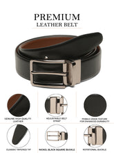 Load image into Gallery viewer, Teakwood Men's Premium Genuine Leather 2-in-1 Reversible Belt | Black & Brown Crosshatch Textured Finish | Nickle Black Linear Edge Pin Buckle | Adjustable 35 mm Dress Belt for Formal, Casual, Office & Business Wear