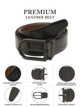 Load image into Gallery viewer, Teakwood Men's Premium Genuine Leather 2-in-1 Reversible Belt | Black & Brown Crosshatch Textured Leather | Black Rectangular Pin Buckle | Adjustable 35 mm Dress Belt for Formal, Casual, Office & Business Wear
