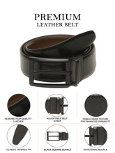 Load image into Gallery viewer, Teakwood Men's Premium Genuine Leather 2-in-1 Reversible Belt | Black & Brown Natural Grain Leather Finish |Matte Black Classic Tapered Pin Buckle | Adjustable 35 mm Dress Belt for Formal, Casual, Office & Business Wear