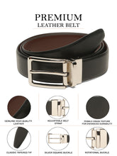 Load image into Gallery viewer, Teakwood Men's Premium Genuine Leather 2-in-1 Reversible Belt | Black & Brown Natural Grain Leather Finish |Silver Linear Pin Buckle | Adjustable 35 mm Dress Belt for Formal, Casual, Office & Business Wear