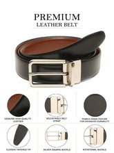 Load image into Gallery viewer, Teakwood Men's Premium Genuine Leather 2-in-1 Reversible Belt | Black & Brown Natural Grain Leather Finish | Silver Slim Frame Pin Buckle | Adjustable 35 mm Dress Belt for Formal, Casual, Office & Business Wear
