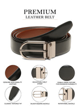 Load image into Gallery viewer, Teakwood Men's Premium Genuine Leather 2-in-1 Reversible Belt | Black & Brown Crosshatch Textured Leather | Nickal Black Rectangular Pin Buckle | Adjustable 35 mm Dress Belt for Formal, Casual, Office & Business Wear
