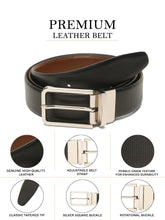 Load image into Gallery viewer, Teakwood Men's Premium Genuine Leather 2-in-1 Reversible Belt | Black & Brown Natural Grain Leather Finish | Silver Slim Frame Pin Buckle | Adjustable 35 mm Dress Belt for Formal, Casual, Office & Business Wear