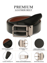 Load image into Gallery viewer, Teakwood Men's Premium Genuine Leather 2-in-1 Reversible Belt | Black & Brown Natural Grain Leather Finish | Nickel Black Slim Frame Pin Buckle | Adjustable 35 mm Dress Belt for Formal, Casual, Office & Business Wear