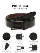 Load image into Gallery viewer, Teakwood Men's Premium Genuine Leather 2-in-1 Reversible Belt | Black & Brown Fine Leather Finish |Silver Rounded Rectangular Pin Buckle | Adjustable 35 mm Dress Belt for Formal, Casual, Office & Business Wear