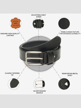 Load image into Gallery viewer, Men’s Genuine Leather Belt, Pebble Grain Texture, Pin Buckle, Rugged Casual Wear, Black