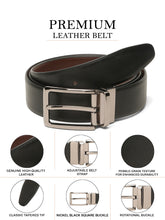 Load image into Gallery viewer, Teakwood Men's Premium Genuine Leather 2-in-1 Reversible Belt | Black & Brown Natural Grain Leather Finish |Nickle Black Linear Pin Buckle | Adjustable 35 mm Dress Belt for Formal, Casual, Office & Business Wear