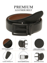 Load image into Gallery viewer, Teakwood Men's Premium Genuine Leather 2-in-1 Reversible Belt | Black & Brown Crosshatch Textured Leather | Matte Black Rectangular Pin Buckle | Adjustable 35 mm Dress Belt for Formal, Casual, Office & Business Wear