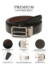 Load image into Gallery viewer, Teakwood Men's Premium Genuine Leather 2-in-1 Reversible Belt | Black & Brown Natural Grain Leather Finish |Nickle Black Vector Pin Buckle | Adjustable 35 mm Dress Belt for Formal, Casual, Office & Business Wear