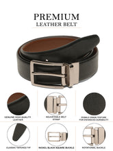 Load image into Gallery viewer, Teakwood Men's Premium Genuine Leather 2-in-1 Reversible Belt | Black & Brown Crosshatch Textured Leather | Nickal Black Rectangular Pin Buckle | Adjustable 35 mm Dress Belt for Formal, Casual, Office & Business Wear