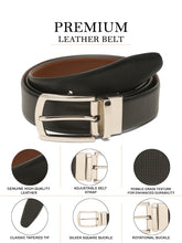Load image into Gallery viewer, Teakwood Men's Premium Genuine Leather 2-in-1 Reversible Belt | Black & Brown Crosshatch Textured Finish | Silver Classic Curved Pin Buckle | Adjustable 35 mm Dress Belt for Formal, Casual, Office & Business Wear