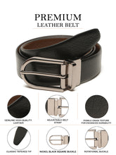 Load image into Gallery viewer, Teakwood Men's Premium Genuine Leather 2-in-1 Reversible Belt | Black & Brown Crosshatch Textured Leather | Nickal Black Rectangular Pin Buckle | Adjustable 35 mm Dress Belt for Formal, Casual, Office & Business Wear
