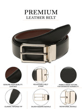 Load image into Gallery viewer, Teakwood Men's Premium Genuine Leather 2-in-1 Reversible Belt | Black & Brown Natural Grain Leather Finish |Silver Slim Frame Pin Buckle | Adjustable 35 mm Dress Belt for Formal, Casual, Office & Business Wear