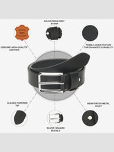Load image into Gallery viewer, Men’s Genuine Leather Belt, Pebble Grain Texture, Pin Buckle, Rugged Casual Wear, Black