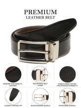 Load image into Gallery viewer, Teakwood Men's Premium Genuine Leather 2-in-1 Reversible Belt | Black & Brown Pebble Grain Leather Finish | Silver Linear Edge Pin Buckle | Adjustable 35 mm Dress Belt for Formal, Casual, Office & Business Wear