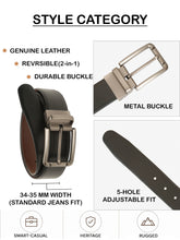 Load image into Gallery viewer, Teakwood Men's Premium Genuine Leather 2-in-1 Reversible Belt | Black & Brown Natural Grain Leather Finish |Linear Brushed Pin Buckle | Adjustable 35 mm Dress Belt for Formal, Casual, Office & Business Wear