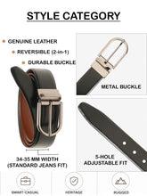 Load image into Gallery viewer, Teakwood Men's Premium Genuine Leather 2-in-1 Reversible Belt | Black & Brown Crosshatch Textured Leather | Nickal Black Rectangular Pin Buckle | Adjustable 35 mm Dress Belt for Formal, Casual, Office & Business Wear