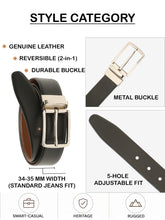 Load image into Gallery viewer, Teakwood Men's Premium Genuine Leather 2-in-1 Reversible Belt | Black & Brown Crosshatch Textured Finish | Silver Vector Pin Buckle | Adjustable 35 mm Dress Belt for Formal, Casual, Office & Business Wear