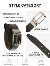 Load image into Gallery viewer, Teakwood Men's Premium Genuine Leather 2-in-1 Reversible Belt | Black & Brown Natural Grain Leather Finish |Nickel Black Classic Tapered Pin Buckle | Adjustable 35 mm Dress Belt for Formal, Casual, Office & Business Wear