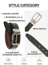 Load image into Gallery viewer, Teakwood Men's Premium Genuine Leather 2-in-1 Reversible Belt | Black & Brown Natural Grain Leather Finish | Nickel Black Classic Edge Pin Buckle | Adjustable 35 mm Dress Belt for Formal, Casual, Office & Business Wear